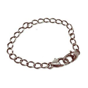 925 Sterling Silver Link Chain Bracelet Heart Detail Lobster Closure
